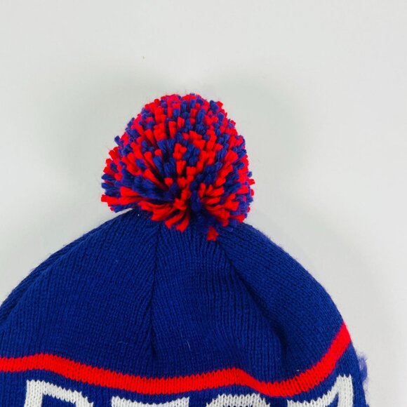 Mitchell & Ness Raptors Knit Beanie Hat W/ Pom Blue & Red Winter Warmth 100% Acr - Picture 3 of 6